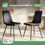 2x Welurowe krzesło tapicerowane pikowane Czarne LIVO Czarne nogi - obrazek 3