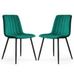 2x Welurowe krzesło tapicerowane pikowane Butelkowa Zieleń LIVO Czarne nogi