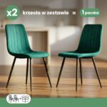 2x Welurowe krzesło tapicerowane pikowane Butelkowa Zieleń LIVO Czarne nogi - obrazek 3