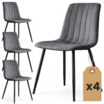 4x Welurowe krzesło tapicerowane pikowane Ciemny Grafit LIVO Czarne nogi