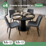 4x Welurowe krzesło tapicerowane pikowane Ciemny Grafit LIVO Czarne nogi - obrazek 3