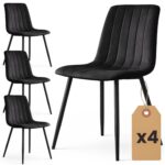 4x Welurowe krzesło tapicerowane pikowane Czarne LIVO Czarne nogi