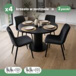 4x Welurowe krzesło tapicerowane pikowane Czarne LIVO Czarne nogi - obrazek 3