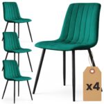 4x Welurowe krzesło tapicerowane pikowane Butelkowa Zieleń LIVO Czarne nogi