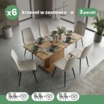 6x Welurowe krzesło tapicerowane pikowane Beżowe LIVO Czarne nogi - obrazek 4