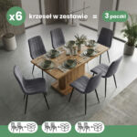 6x Welurowe krzesło tapicerowane pikowane Ciemny Grafit LIVO Czarne nogi - obrazek 3