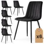 6x Welurowe krzesło tapicerowane pikowane Czarne LIVO Czarne nogi