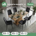 6x Welurowe krzesło tapicerowane pikowane Czarne LIVO Czarne nogi - obrazek 3