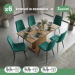 6x Welurowe krzesło tapicerowane pikowane Butelkowa Zieleń LIVO Czarne nogi - obrazek 3