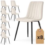 8x Welurowe krzesło tapicerowane pikowane Beżowe LIVO Czarne nogi