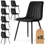 8x Welurowe krzesło tapicerowane pikowane Czarne LIVO Czarne nogi