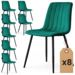 8x Welurowe krzesło tapicerowane pikowane Butelkowa Zieleń LIVO Czarne nogi