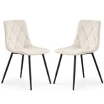 2x Welurowe krzesło tapicerowane pikowane Beżowe MILO Czarne nogi