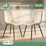2x Welurowe krzesło tapicerowane pikowane Beżowe MILO Czarne nogi - obrazek 3