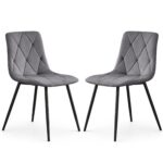 2x Welurowe krzesło tapicerowane pikowane Ciemny Grafit MILO Czarne nogi