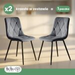 2x Welurowe krzesło tapicerowane pikowane Ciemny Grafit MILO Czarne nogi - obrazek 3
