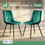 2x Welurowe krzesło tapicerowane pikowane Butelkowa Zieleń MILO Czarne nogi - obrazek 3