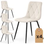 4x Welurowe krzesło tapicerowane pikowane Beżowe MILO Czarne nogi