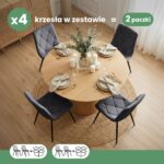 4x Welurowe krzesło tapicerowane pikowane Ciemny Grafit MILO Czarne nogi - obrazek 3