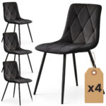 4x Welurowe krzesło tapicerowane pikowane Czarne MILO Czarne nogi