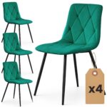 4x Welurowe krzesło tapicerowane pikowane Butelkowa Zieleń MILO Czarne nogi