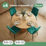 4x Welurowe krzesło tapicerowane pikowane Butelkowa Zieleń MILO Czarne nogi - obrazek 3