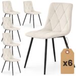 6x Welurowe krzesło tapicerowane pikowane Beżowe MILO Czarne nogi