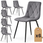 6x Welurowe krzesło tapicerowane pikowane Ciemny Grafit MILO Czarne nogi