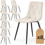 8x Welurowe krzesło tapicerowane pikowane Beżowe MILO Czarne nogi