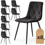 8x Welurowe krzesło tapicerowane pikowane Czarne MILO Czarne nogi
