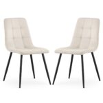 2x Welurowe krzesło tapicerowane pikowane Beżowe NERO Czarne nogi