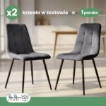 2x Welurowe krzesło tapicerowane pikowane Ciemny Grafit NERO Czarne nogi - obrazek 3