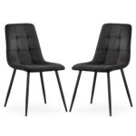 2x Welurowe krzesło tapicerowane pikowane Czarne NERO Czarne nogi
