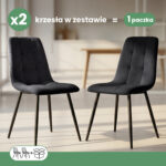 2x Welurowe krzesło tapicerowane pikowane Czarne NERO Czarne nogi - obrazek 3