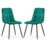 2x Welurowe krzesło tapicerowane pikowane Butelkowa Zieleń NERO Czarne nogi