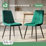 2x Welurowe krzesło tapicerowane pikowane Butelkowa Zieleń NERO Czarne nogi - obrazek 3