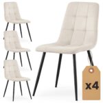 4x Welurowe krzesło tapicerowane pikowane Beżowe NERO Czarne nogi