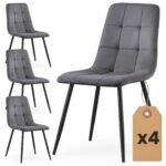 4x Welurowe krzesło tapicerowane pikowane Ciemny Grafit NERO Czarne nogi