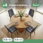 4x Welurowe krzesło tapicerowane pikowane Ciemny Grafit NERO Czarne nogi - obrazek 3