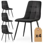 4x Welurowe krzesło tapicerowane pikowane Czarne NERO Czarne nogi