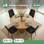 4x Welurowe krzesło tapicerowane pikowane Czarne NERO Czarne nogi - obrazek 3