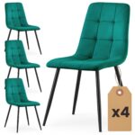 4x Welurowe krzesło tapicerowane pikowane Butelkowa Zieleń NERO Czarne nogi