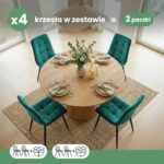 4x Welurowe krzesło tapicerowane pikowane Butelkowa Zieleń NERO Czarne nogi - obrazek 3