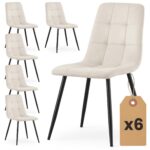 6x Welurowe krzesło tapicerowane pikowane Beżowe NERO Czarne nogi
