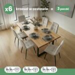 6x Welurowe krzesło tapicerowane pikowane Beżowe NERO Czarne nogi - obrazek 3