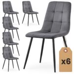 6x Welurowe krzesło tapicerowane pikowane Ciemny Grafit NERO Czarne nogi