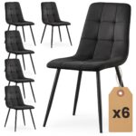 6x Welurowe krzesło tapicerowane pikowane Czarne NERO Czarne nogi