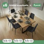 6x Welurowe krzesło tapicerowane pikowane Czarne NERO Czarne nogi - obrazek 3