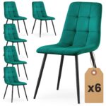 6x Welurowe krzesło tapicerowane pikowane Butelkowa Zieleń NERO Czarne nogi