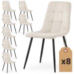 8x Welurowe krzesło tapicerowane pikowane Beżowe NERO Czarne nogi